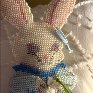 Handmade Knit Bunny Plush in Cream and Blue